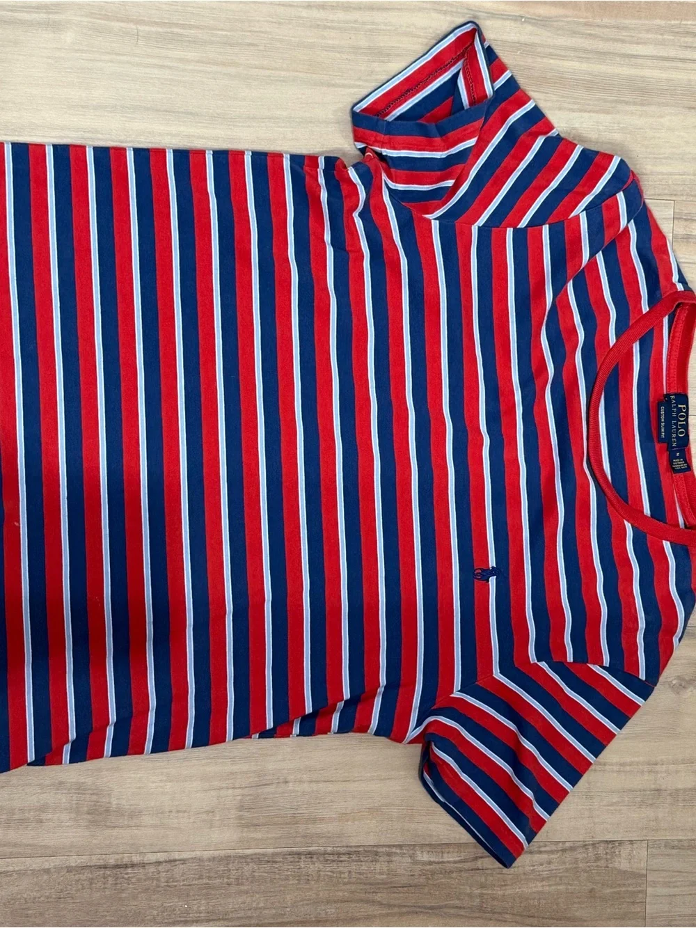 Ralph Lauren Red, Navy & White Striped Crew Neck Shirt